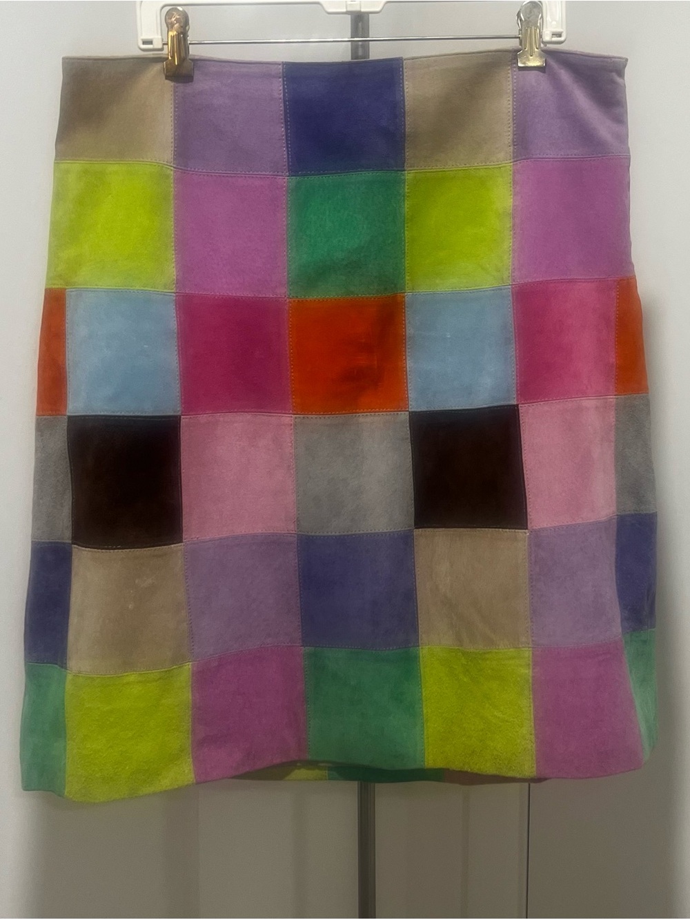 Isaac Mizrahi Multicolor Patchwork Suede Mini Skirt